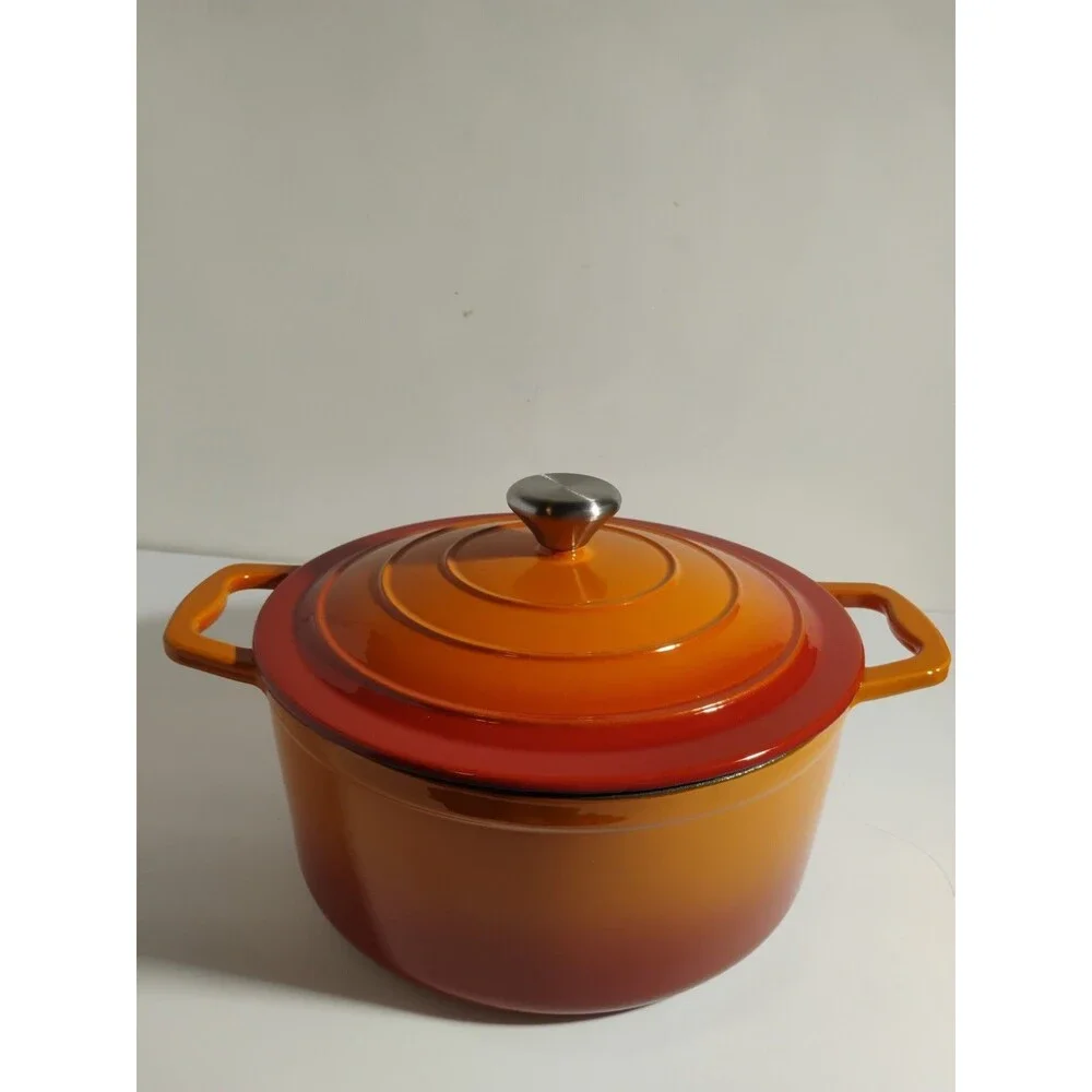 Chef Power 4.5QT Orange Flamed Enameled Cast Iron Dutch Oven with Lid New